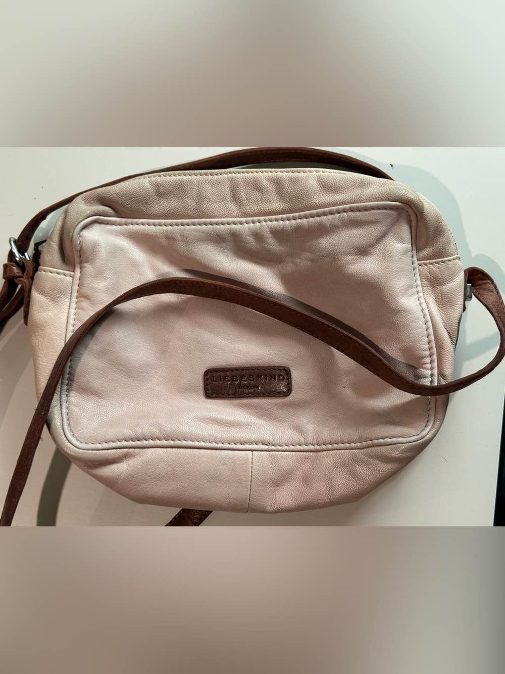 Liebeskind Cream Leather Crossbody with Brown Trim